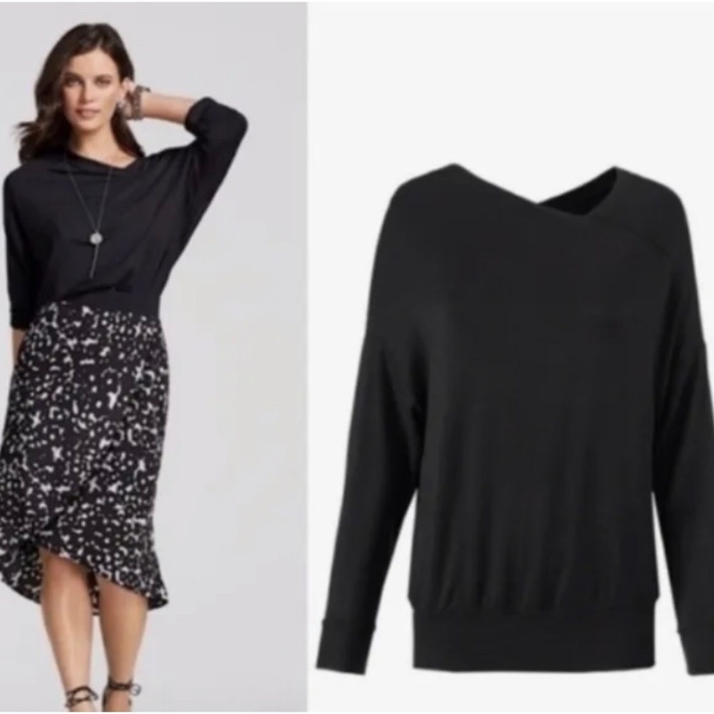 CAbi #5322 Beals Sweatshirt Tunic Asymmetrical Neckline Stretch Black Small